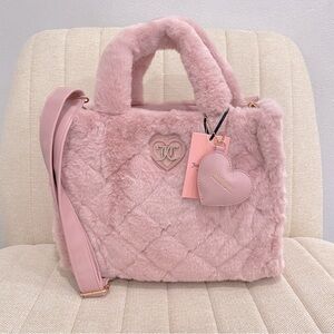 NEW Juicy Couture Pink Dusty Blush Let's Get Cozy Fur Tote‎ Crossbody Bag